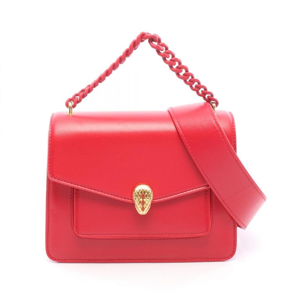 Bulgari BVLGARI Serpenti Forever 2-Way Handbag, Leather, Women's, Red